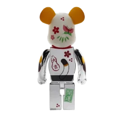 1000% Bearbrick Manekineko Pekochan Good Luck - Silver Plated